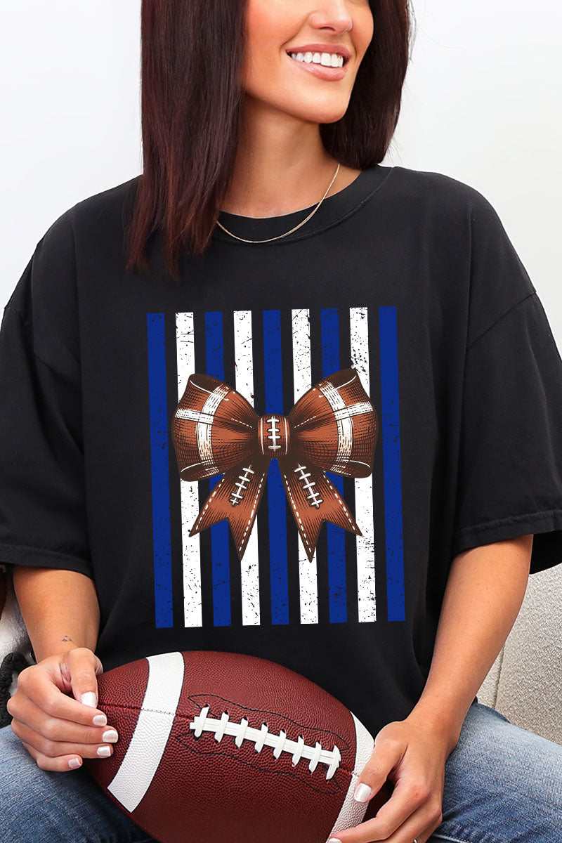 Blue & White Varsity Bow Comfort Colors Adult Ring-Spun Cotton Tee