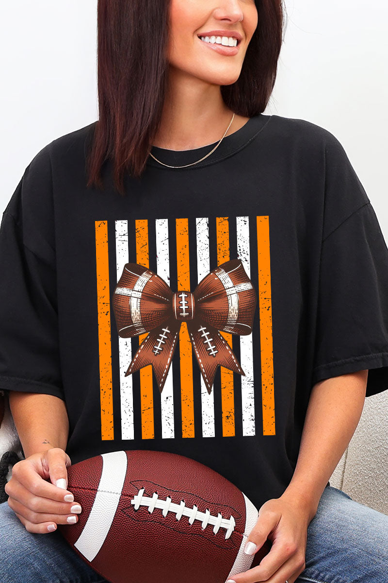 Fiery Orange & White Varsity Bow Comfort Colors Adult Ring-Spun Cotton Tee
