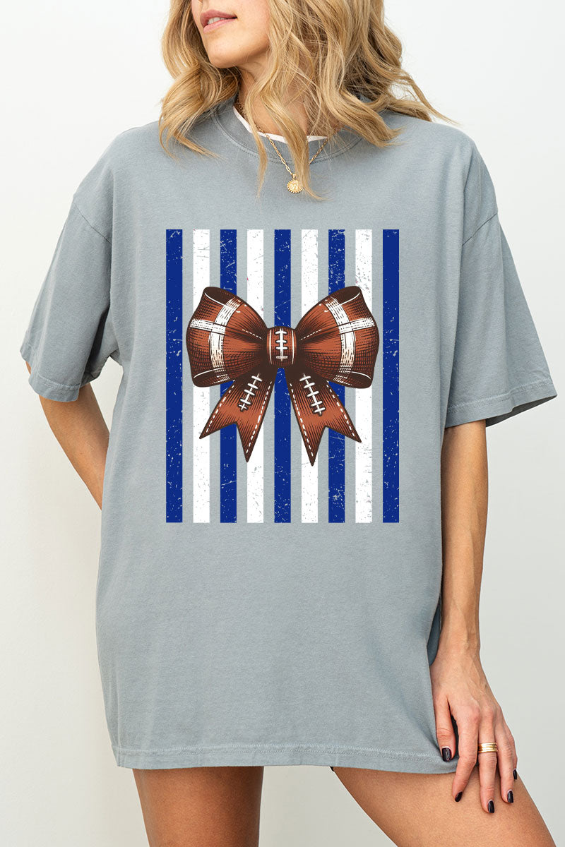Blue & White Varsity Bow Comfort Colors Adult Ring-Spun Cotton Tee