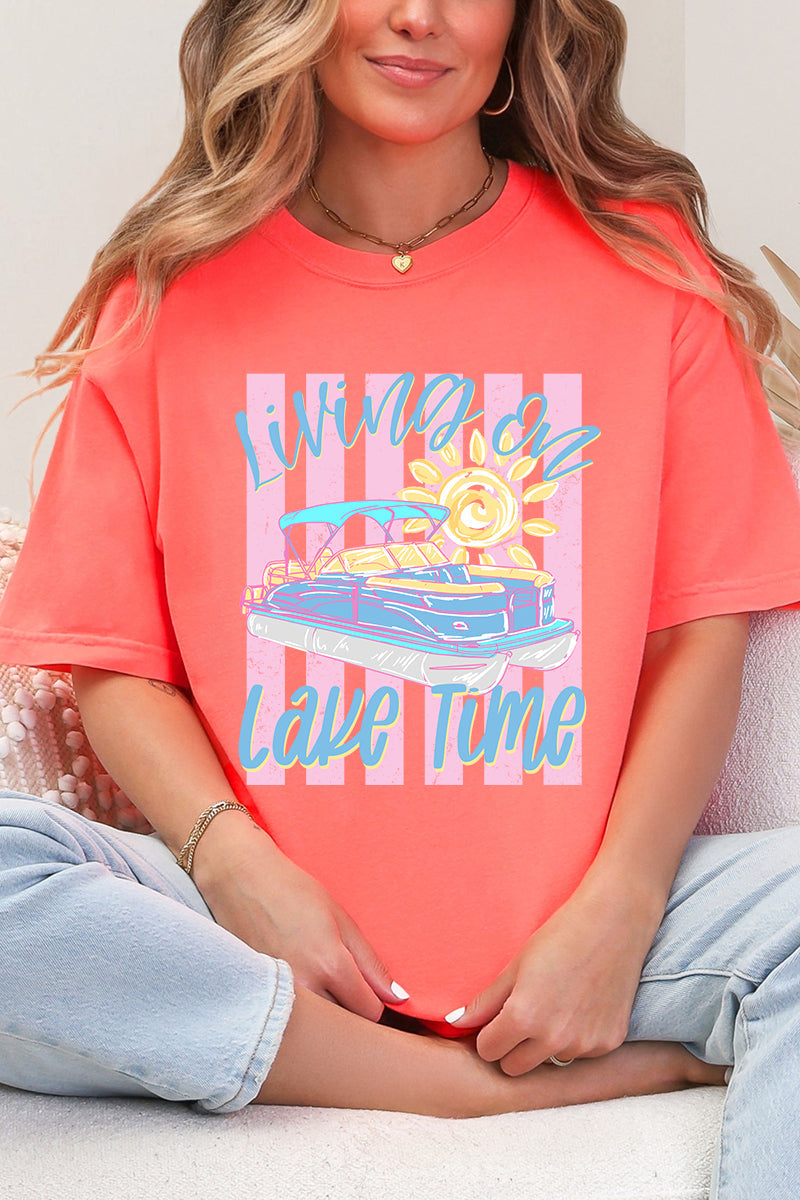 Living On Lake Time Comfort Colors Adult Ring-Spun Cotton Tee