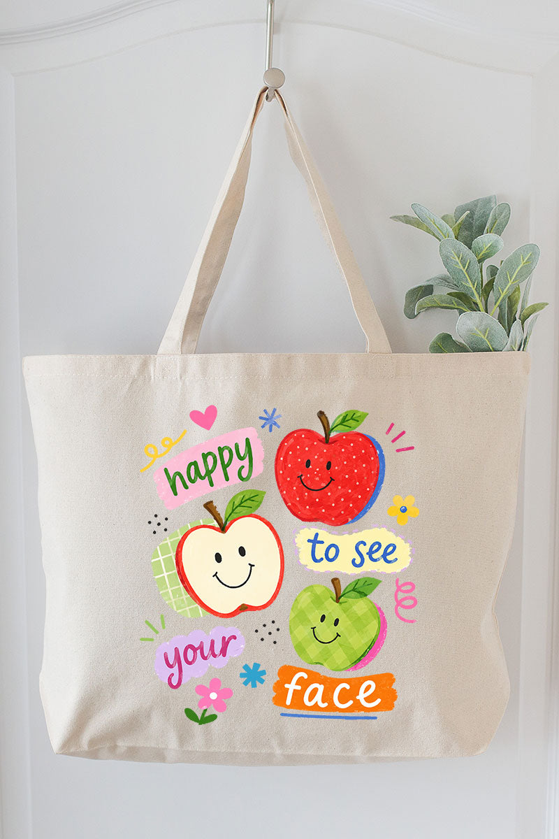 Happy To See Your Face Canvas Jumbo Tote